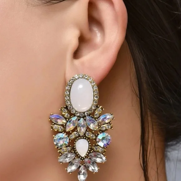Iridescent Jeweled Earrings - White - Picture 2 of 9